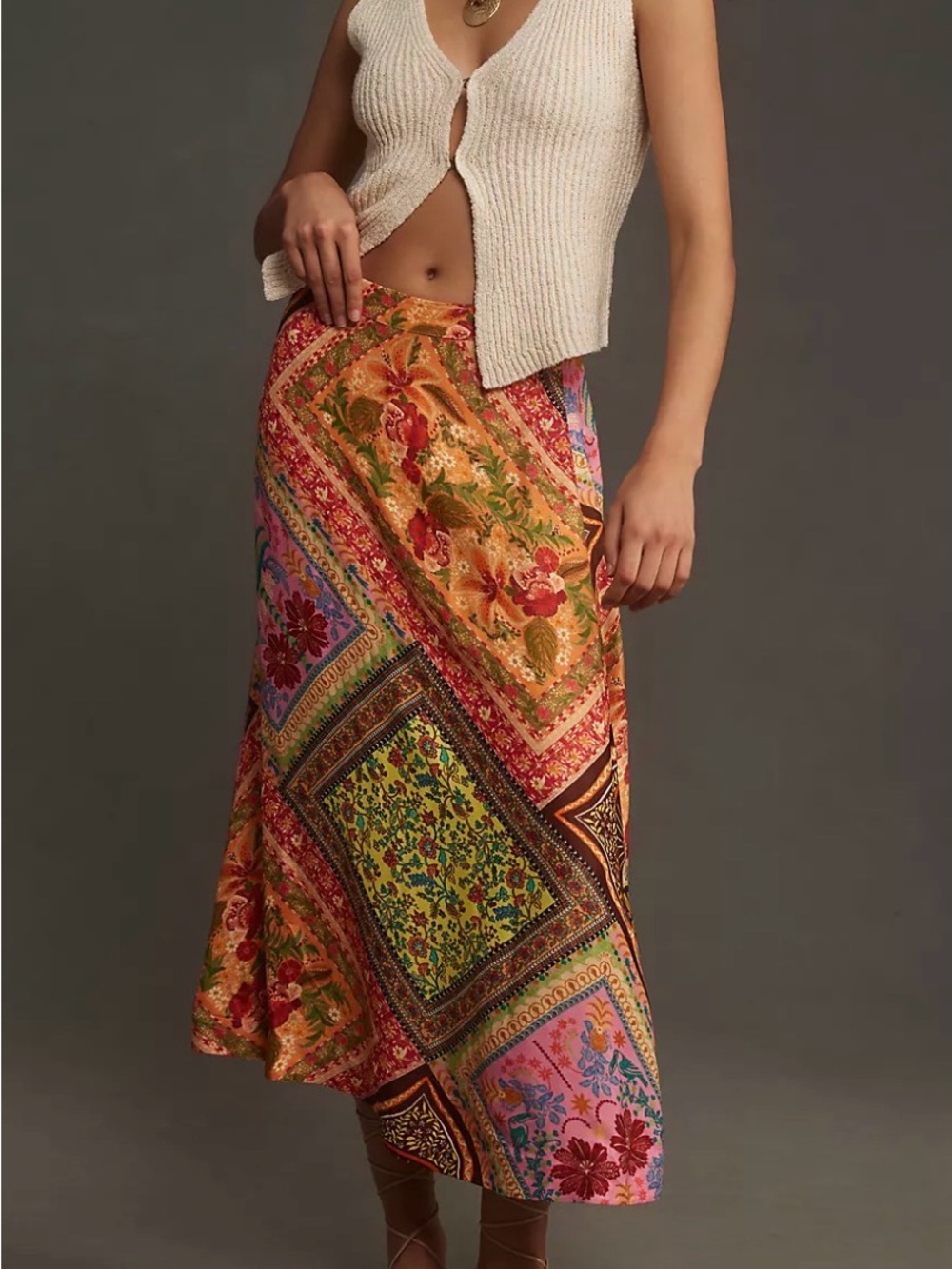 Anthropologie Farm Rio Mixed Scarves Midi Skirt